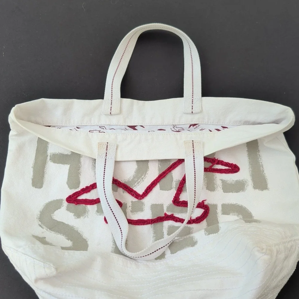 Y2K Hollister Canvas‎ Tote Bag Embroidered Beach Maroon White